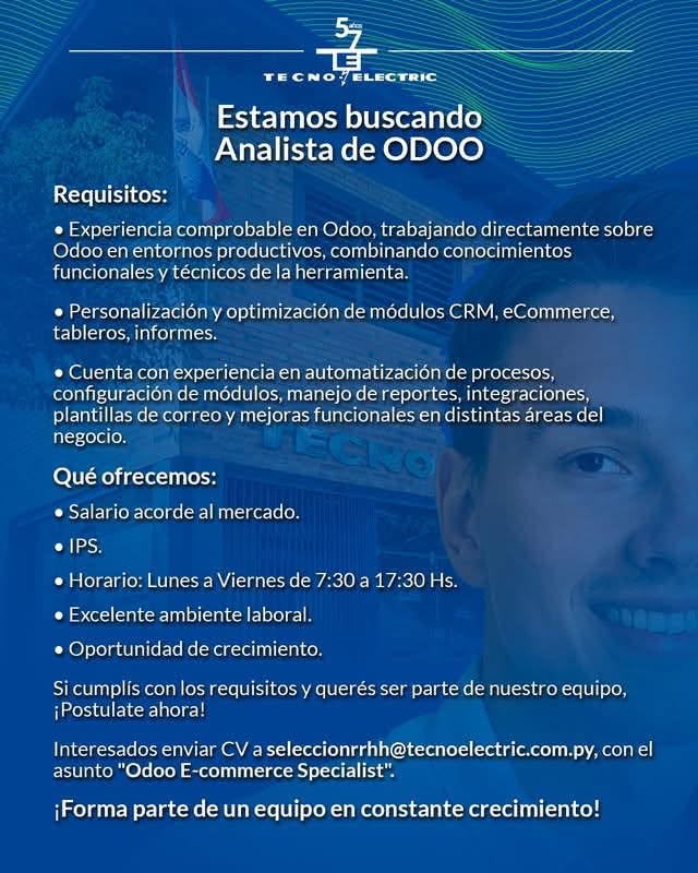 Oferta laboral: Analista De ODOO — Tecnoelectric