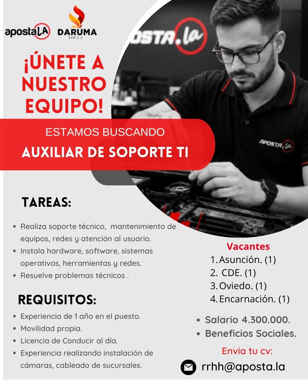 Oferta laboral: Auxiliar De Soporte De TI — ApostaLa