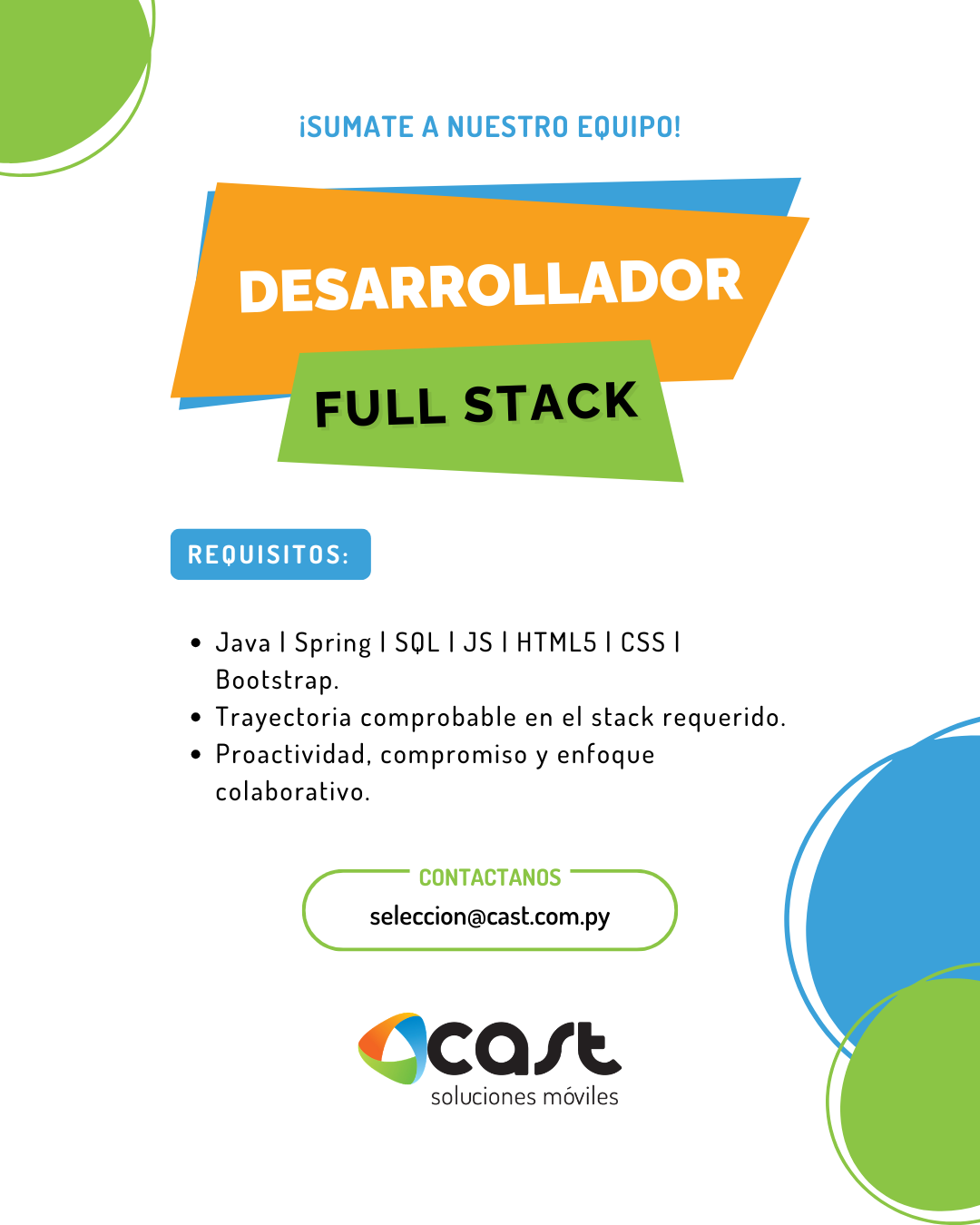 Oferta laboral: Desarrollador Full Stack — Cast
