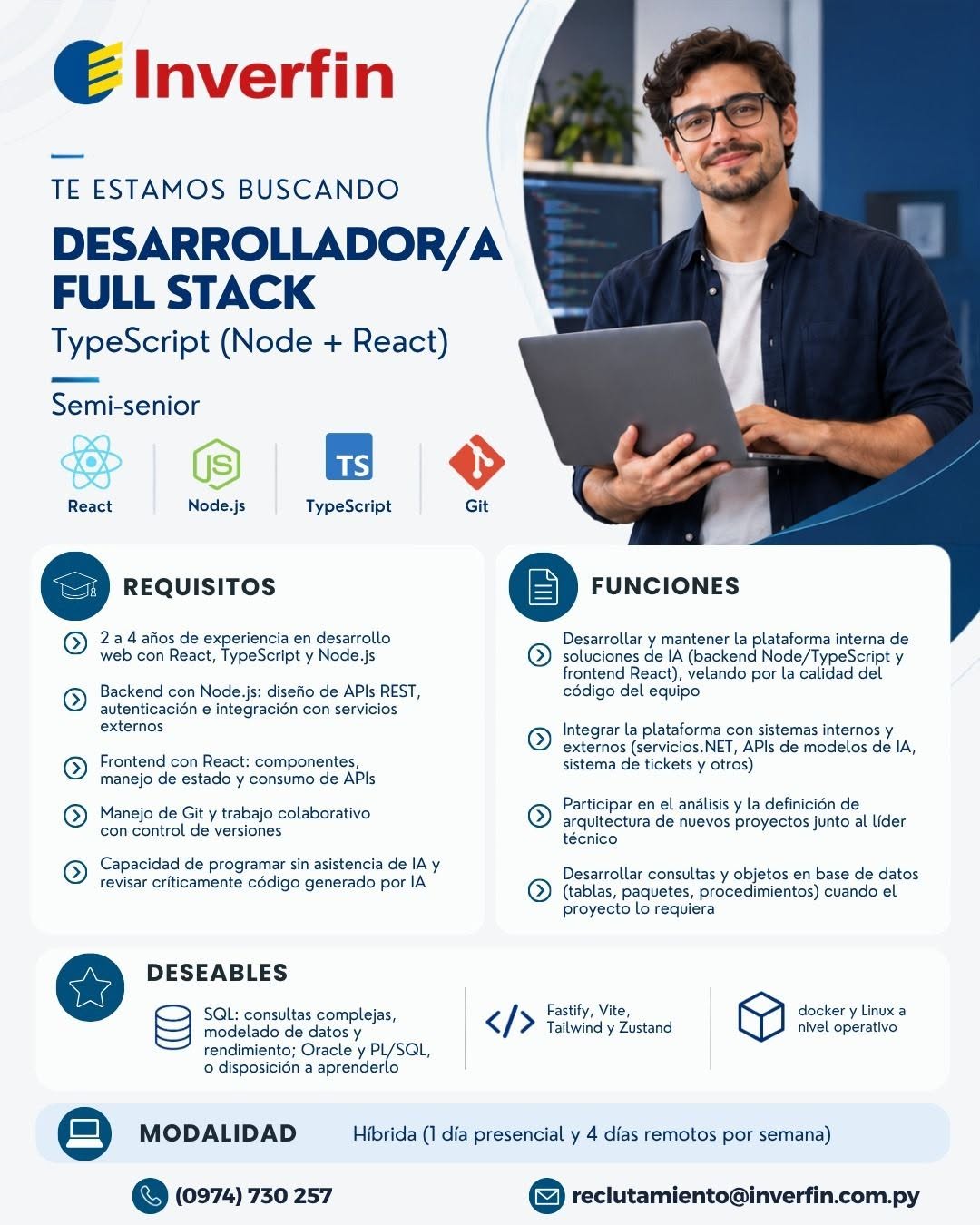 Oferta laboral: Desarrollador Full Stack — Inverfin