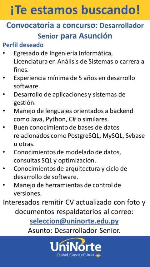 Oferta laboral: Desarrollador Senior — Uninorte