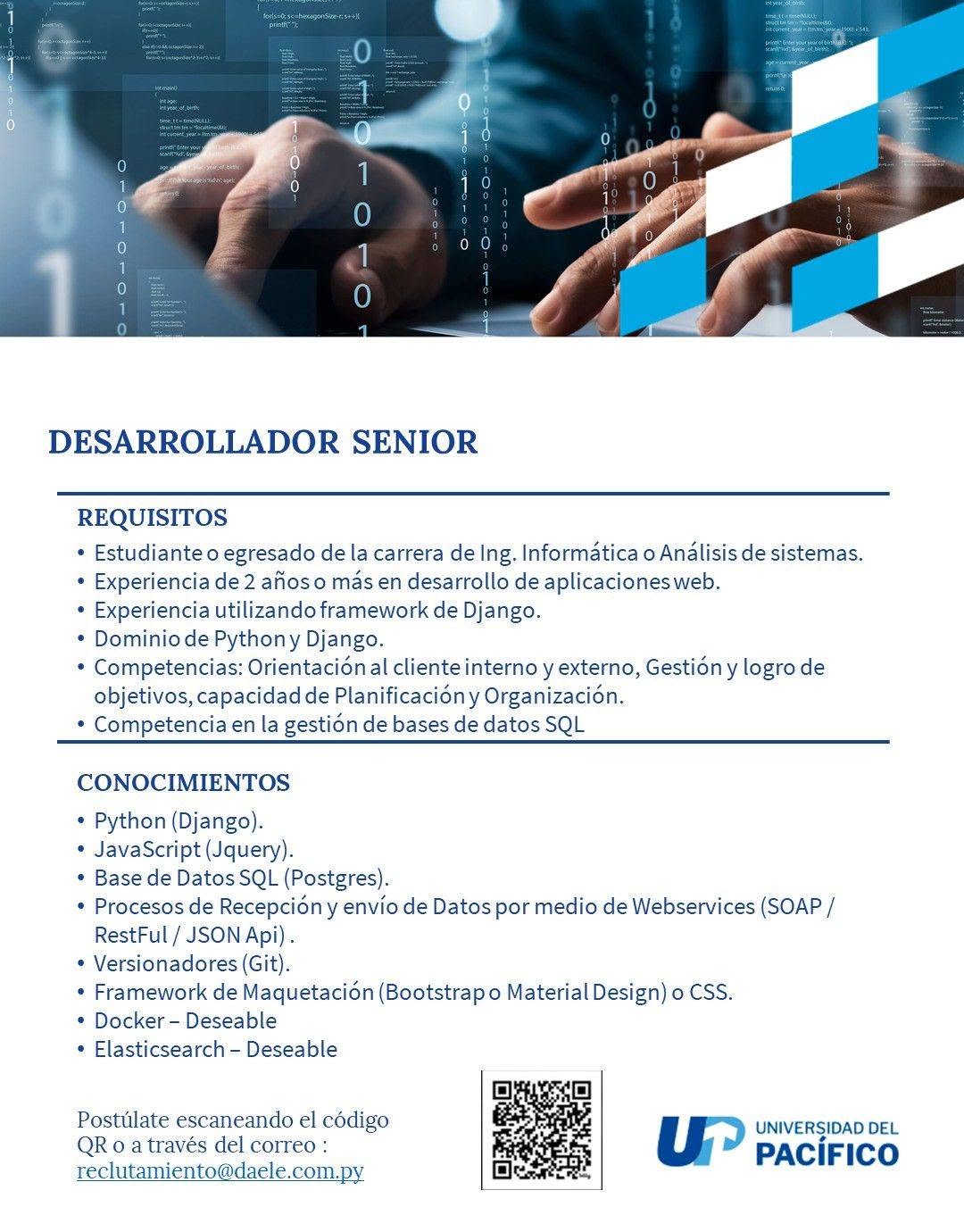 Oferta laboral: Desarrollador Senior — Universidad Del Pacífico