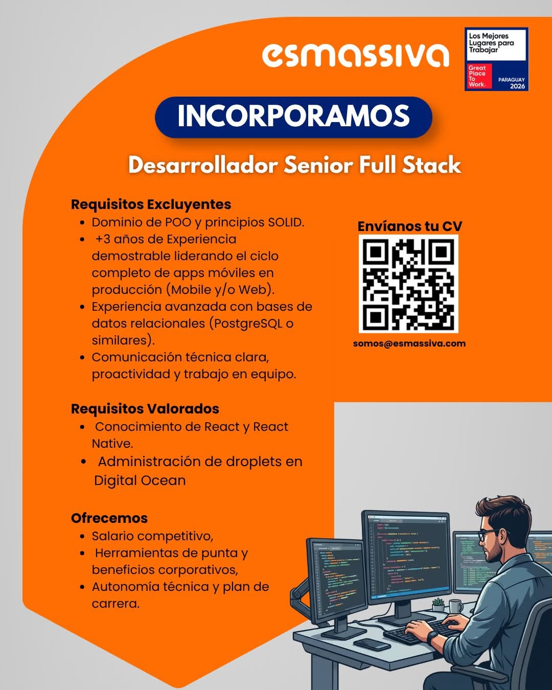 Oferta laboral: Desarrollador Senior Full Stack — Esmassiva