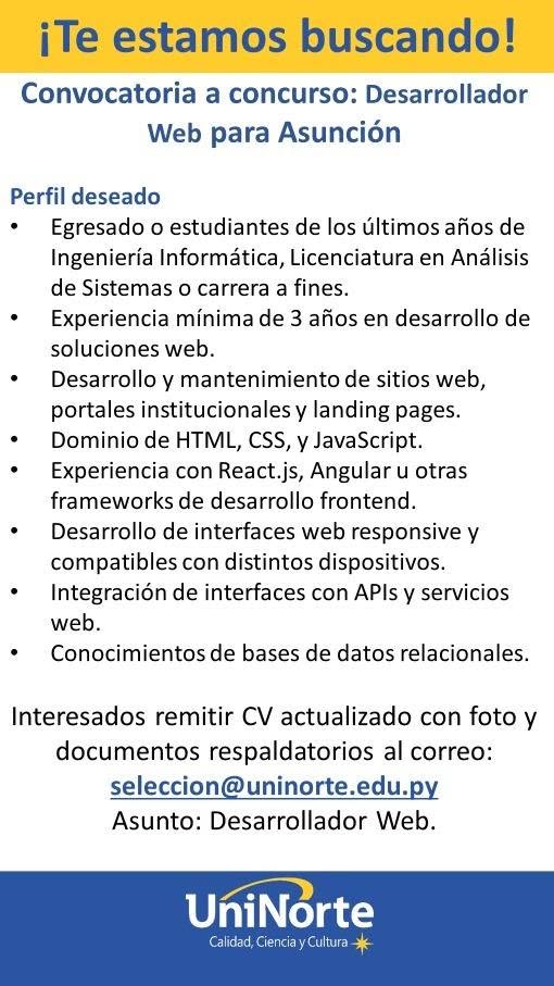 Oferta laboral: Desarrollador Web — Uninorte