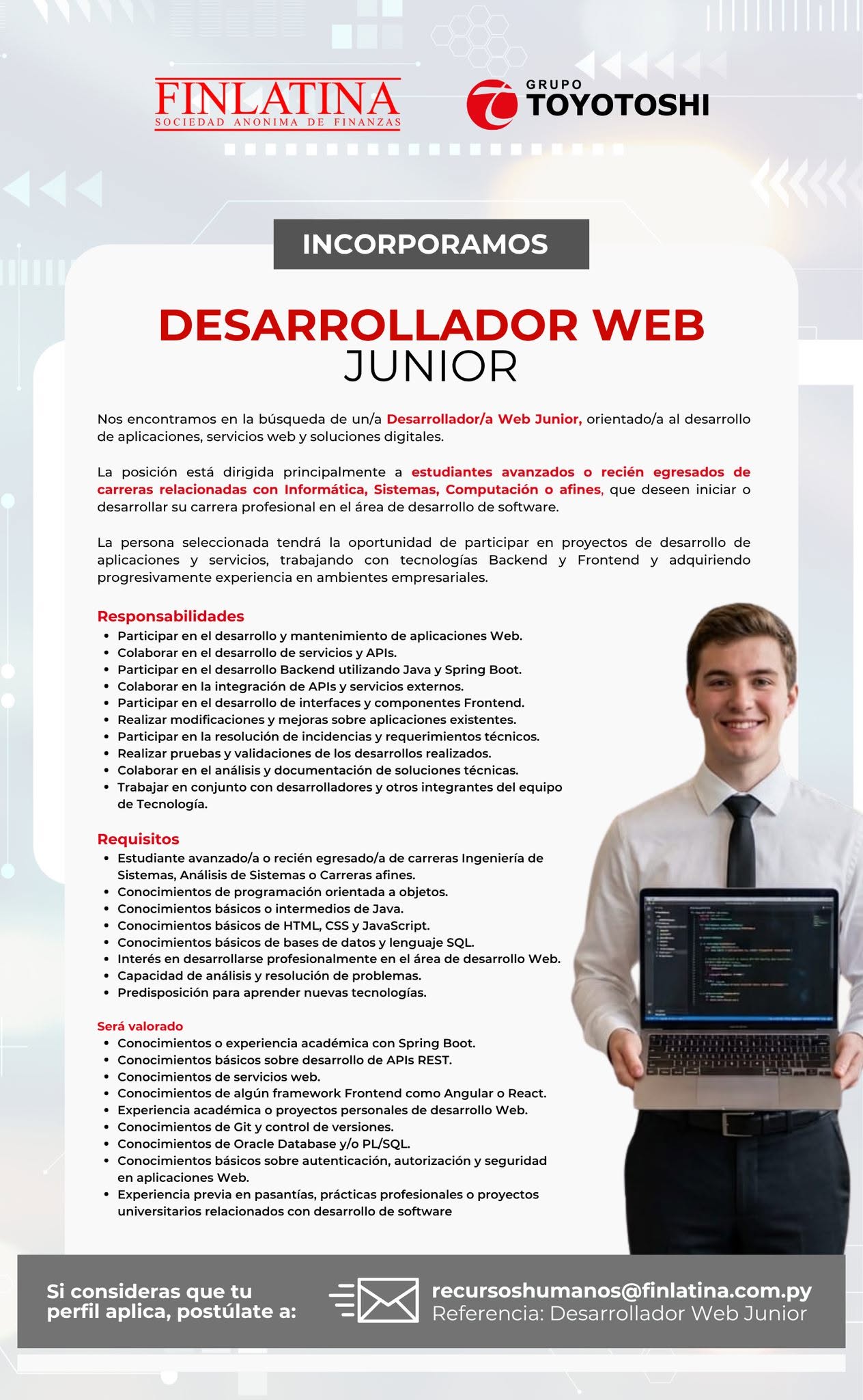 Oferta laboral: Desarrollador Web Junior — Finlatina