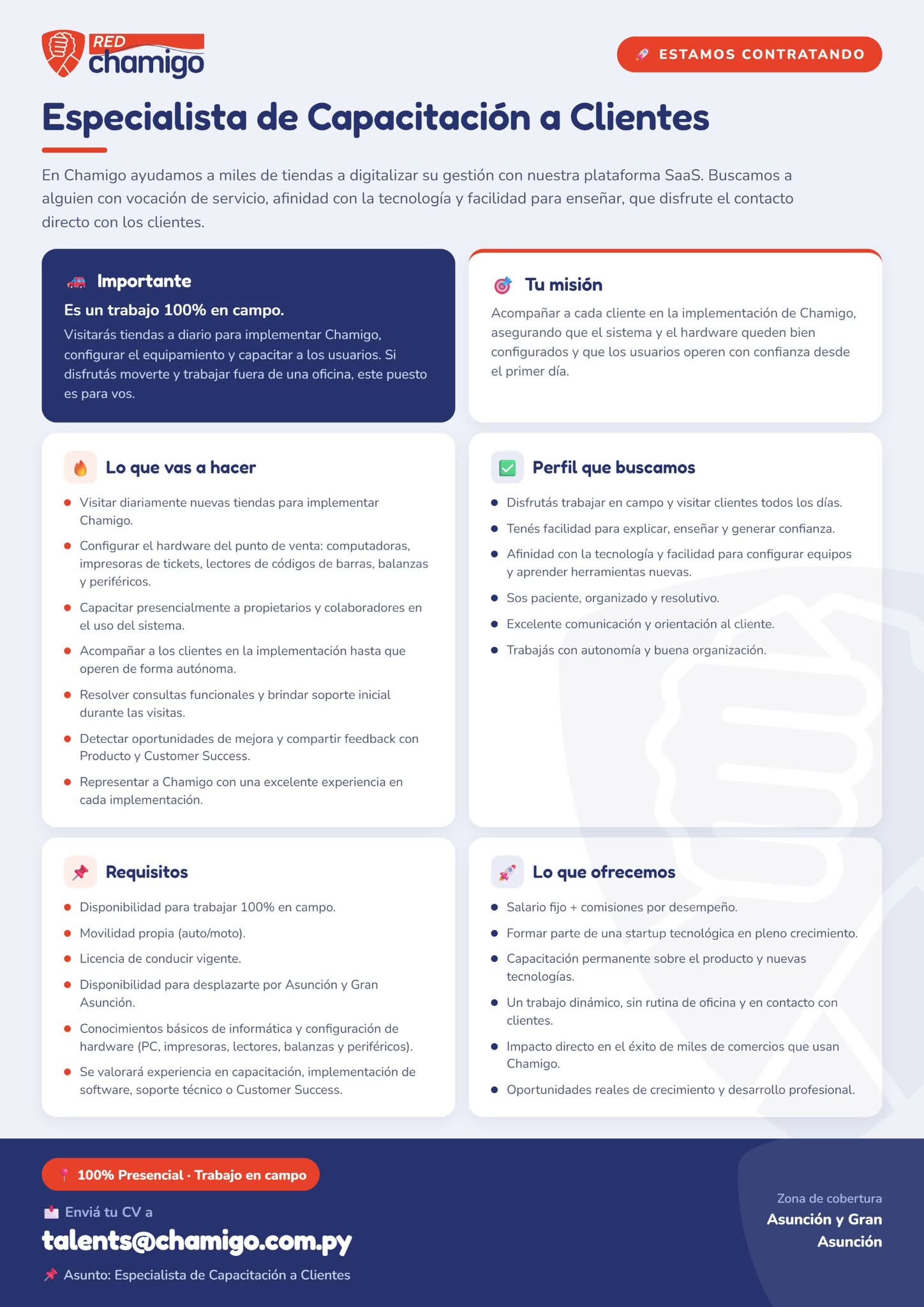 Oferta laboral: Especialista De Capacitación A Clientes — Chamigo