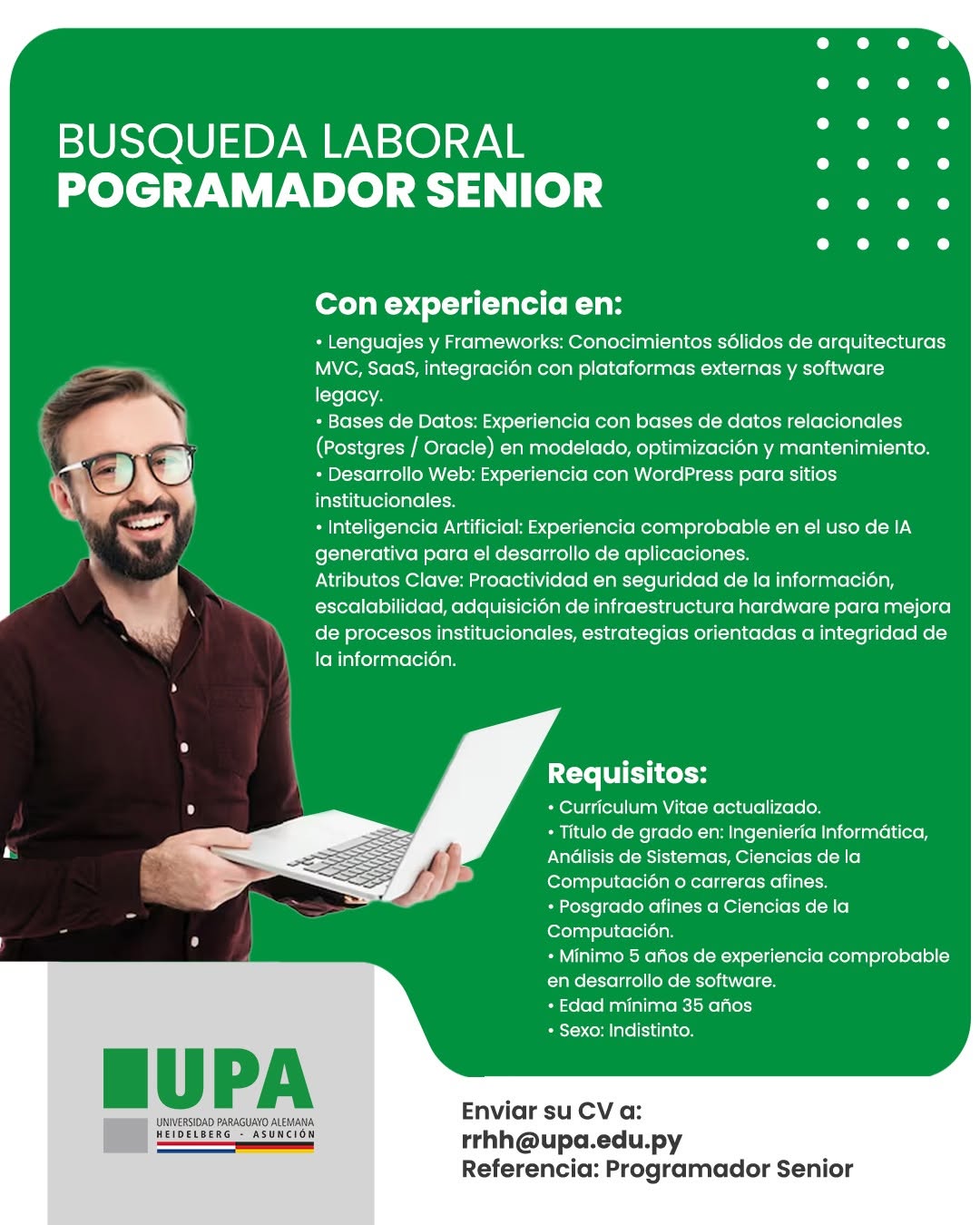 Oferta laboral: Programador Senior — UPA