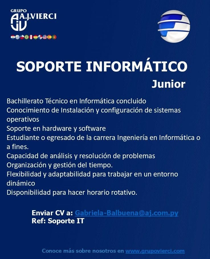 Oferta laboral: Soporte Informático Junior — Grupo Vierci