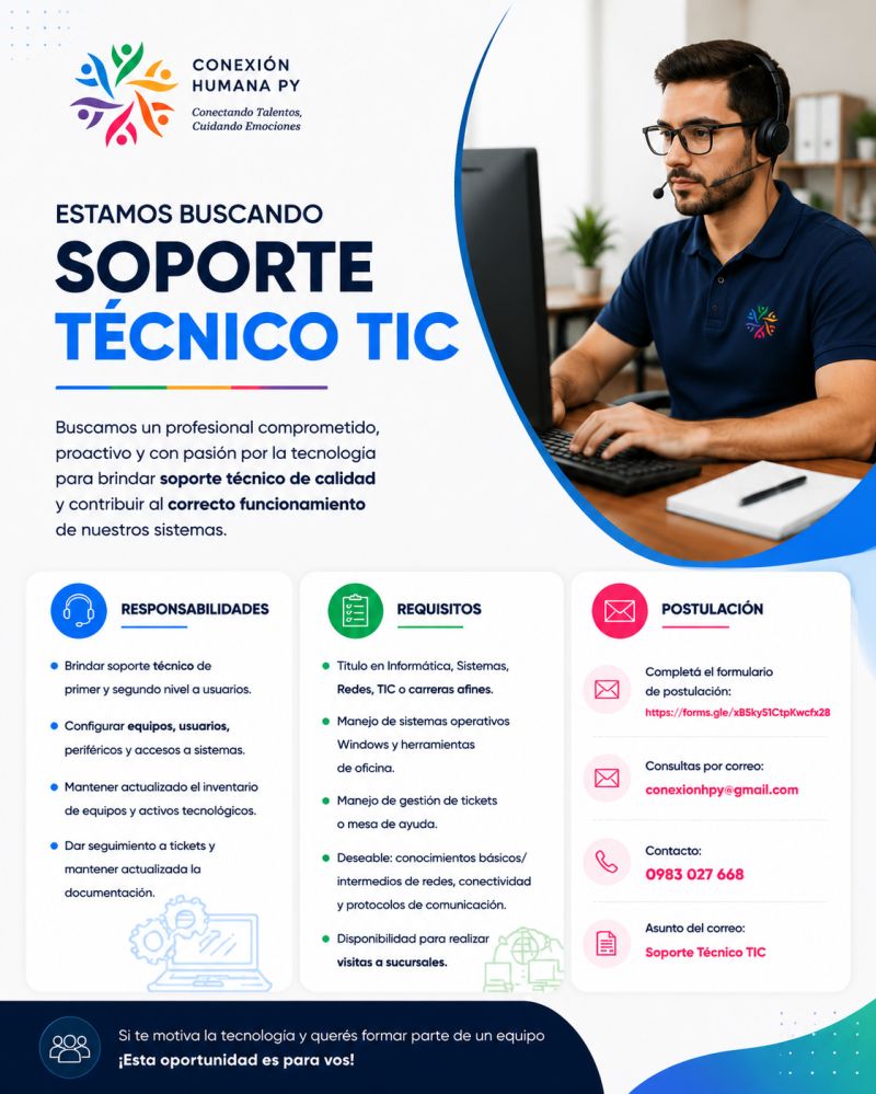 Oferta laboral: Soporte Técnico TIC