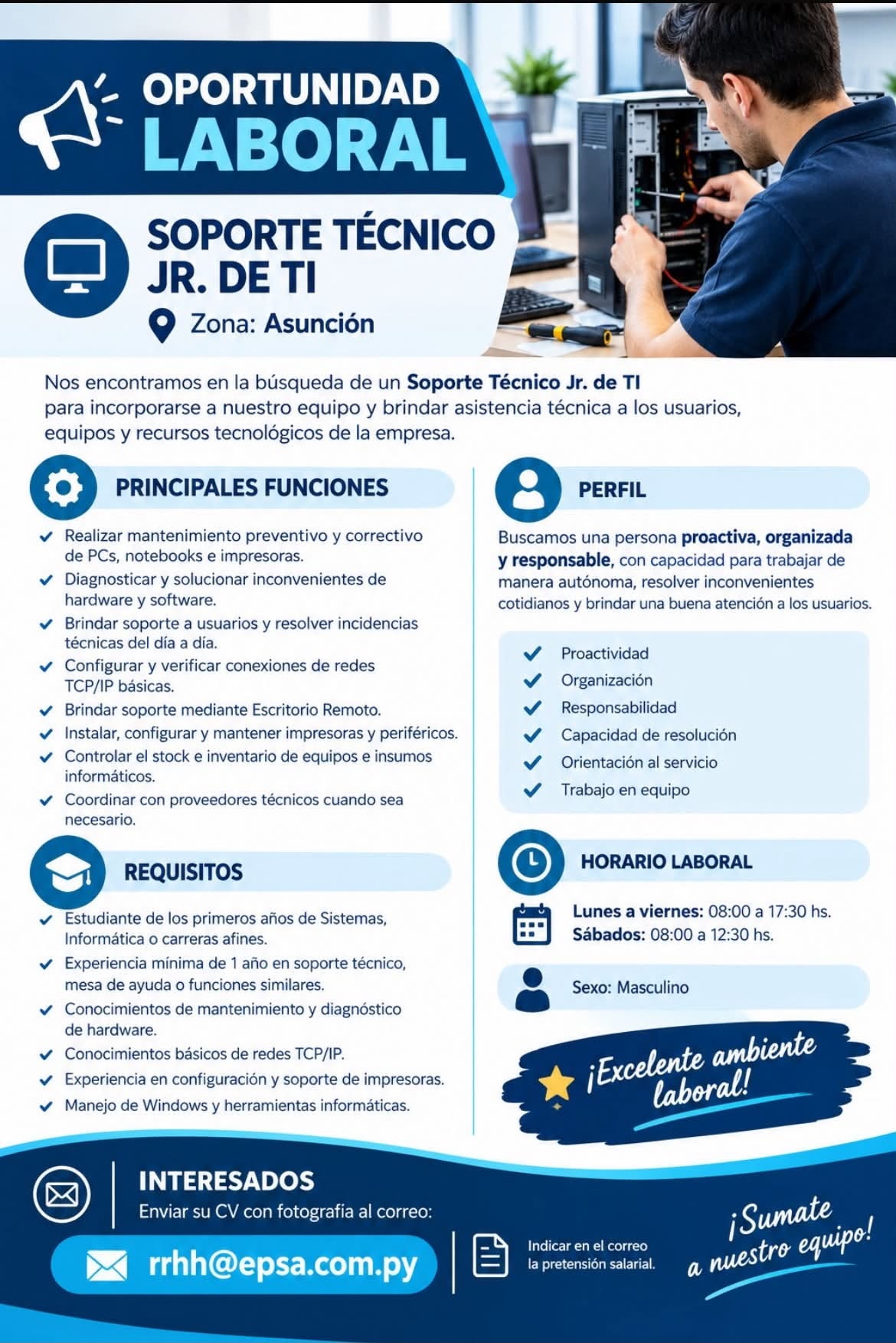 Oferta laboral: Soporte Tecnico Jr De TI — Epsa