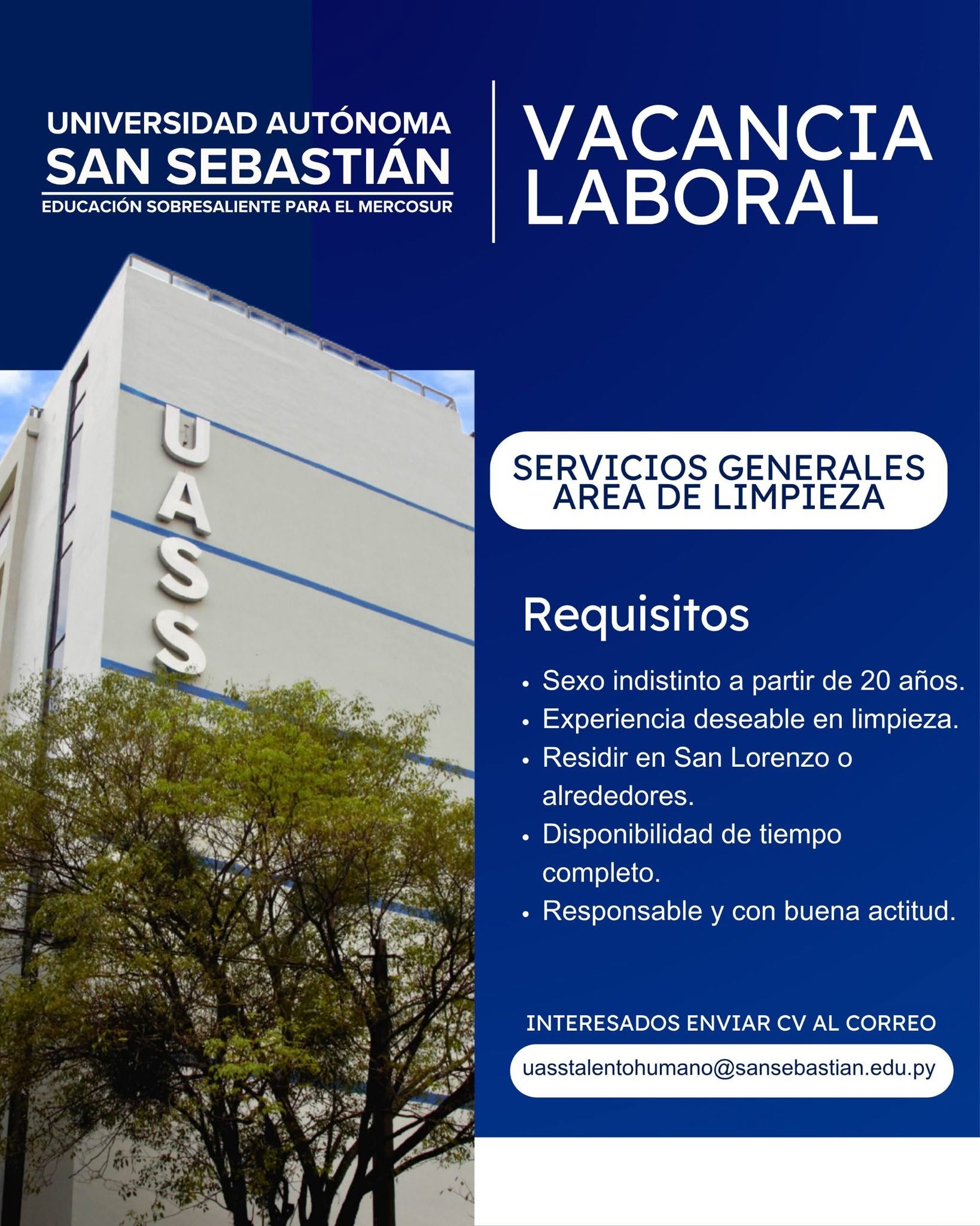 Oferta laboral: Area De Limpieza — Universidad San Sebastián