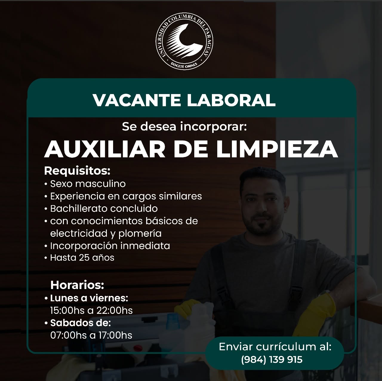 Oferta laboral: Auxiliar De Limpieza — Universidad De Columbia