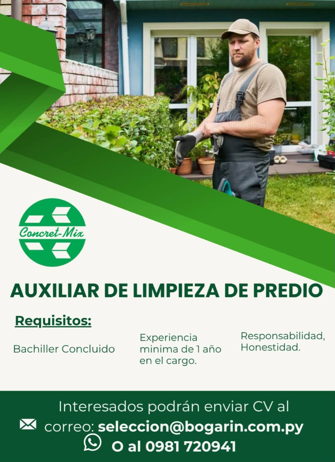 Oferta laboral: Auxiliar De Limpieza De Predio — Bogarin