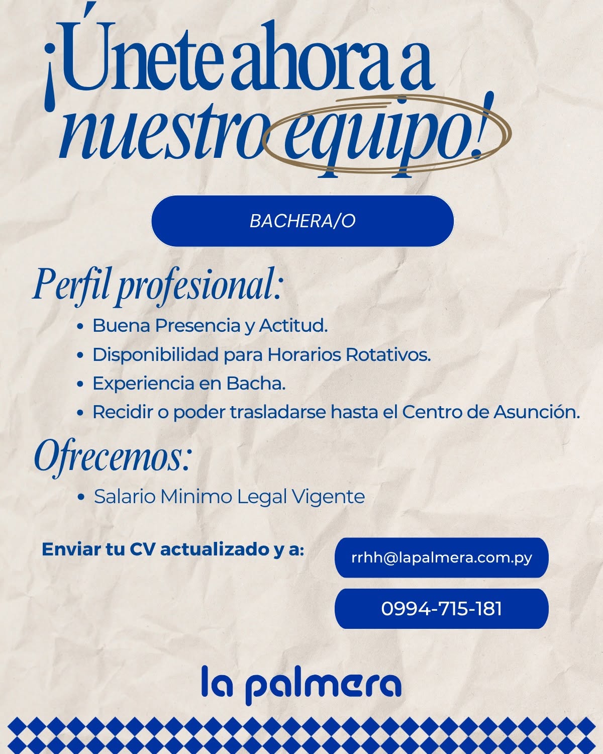Oferta laboral: Bachero — La Palmera