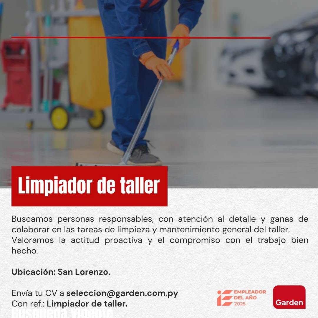 Oferta laboral: Limpiador De Taller — Garden