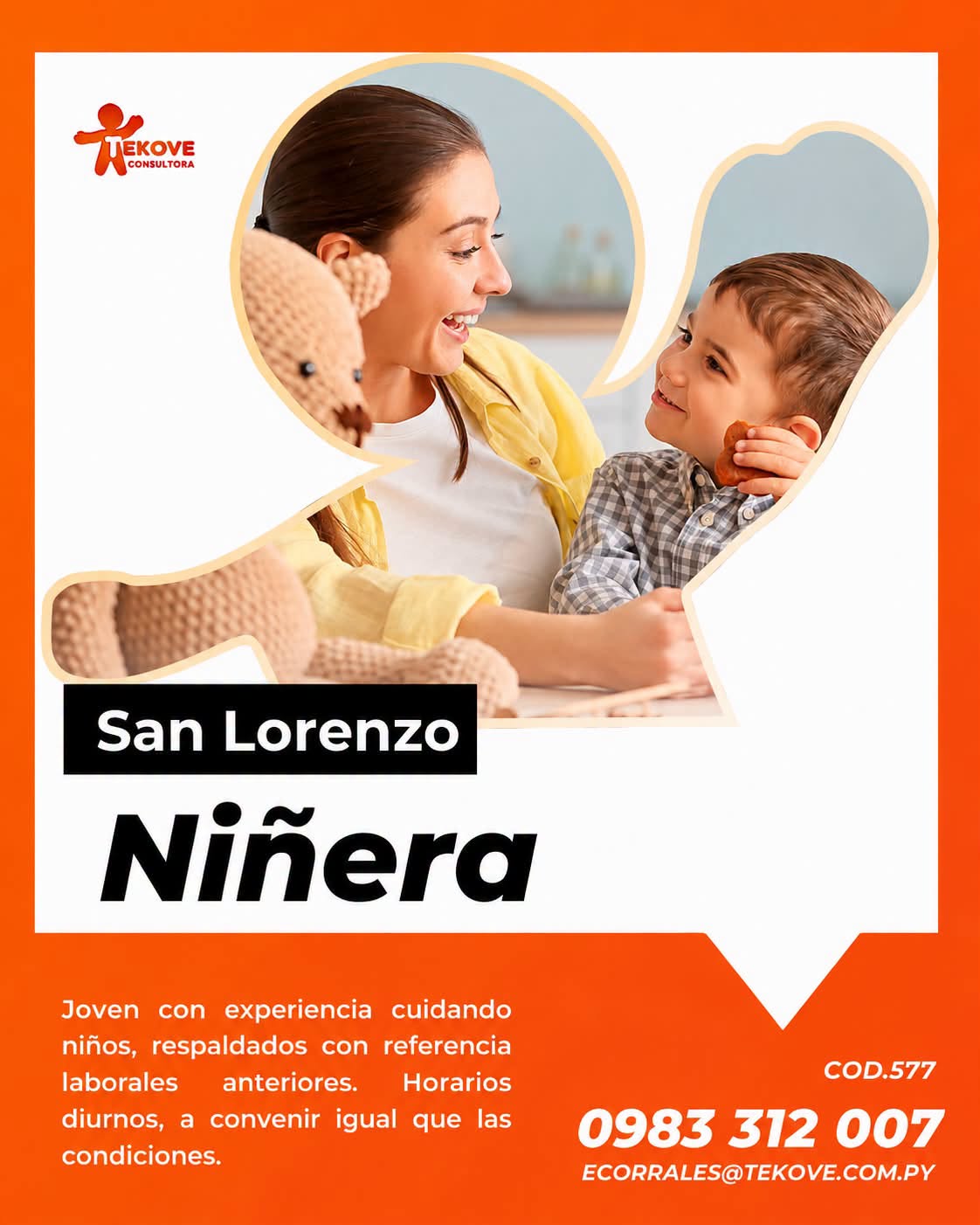 Oferta laboral: Niñera — Tekove