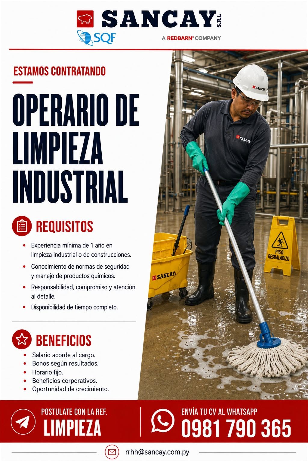 Oferta laboral: Operario De Limpieza Industrial — Sancay