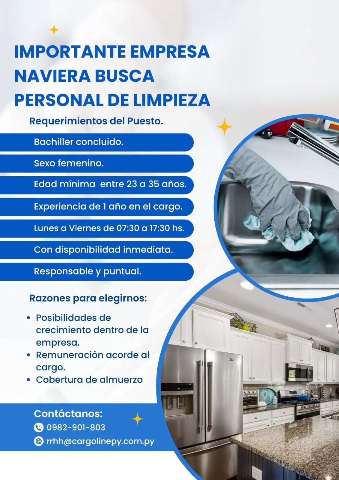 Oferta laboral: Personal De Limpieza — Cargo Line Py