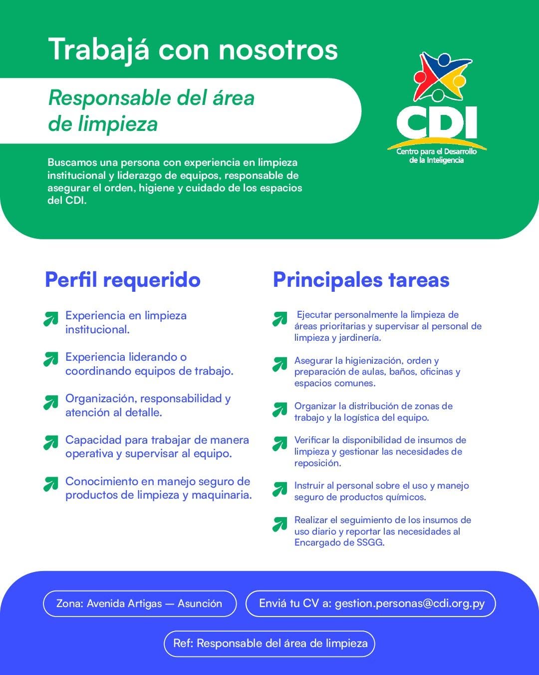 Oferta laboral: Responsable De Área De Limpieza — CDI