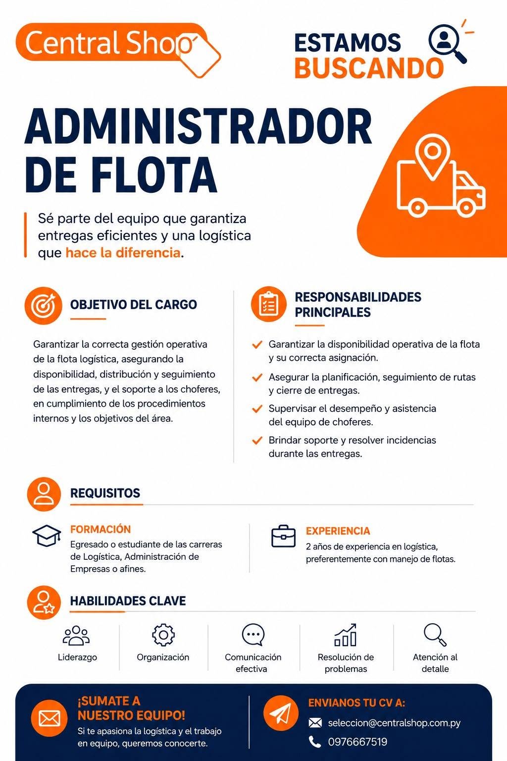 Oferta laboral: Administrador De Flota — Central Shop