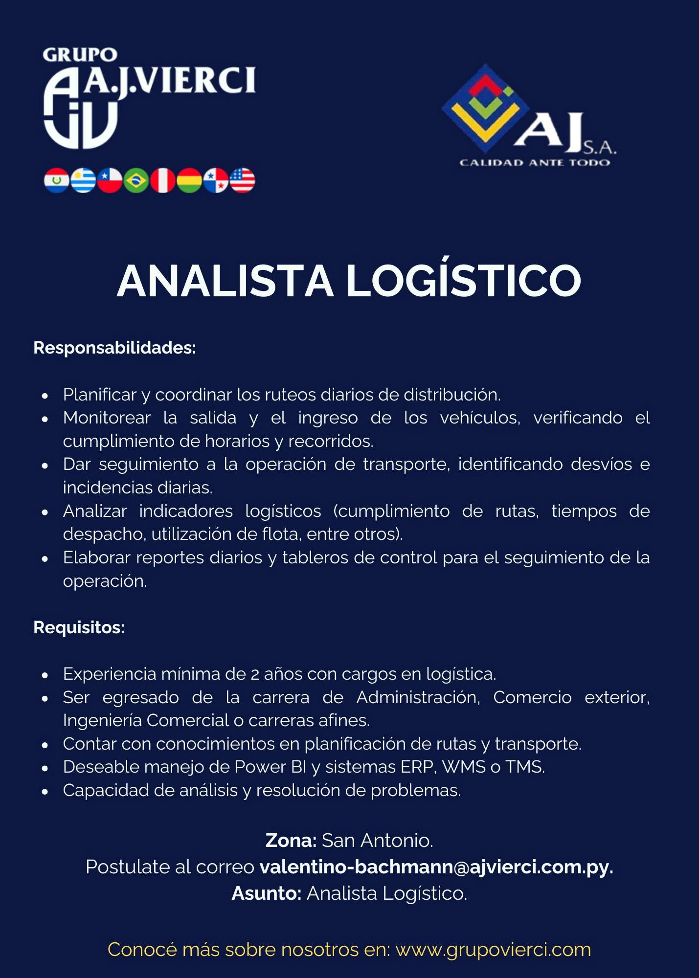 Oferta laboral: Analista Logístico — Grupo Vierci