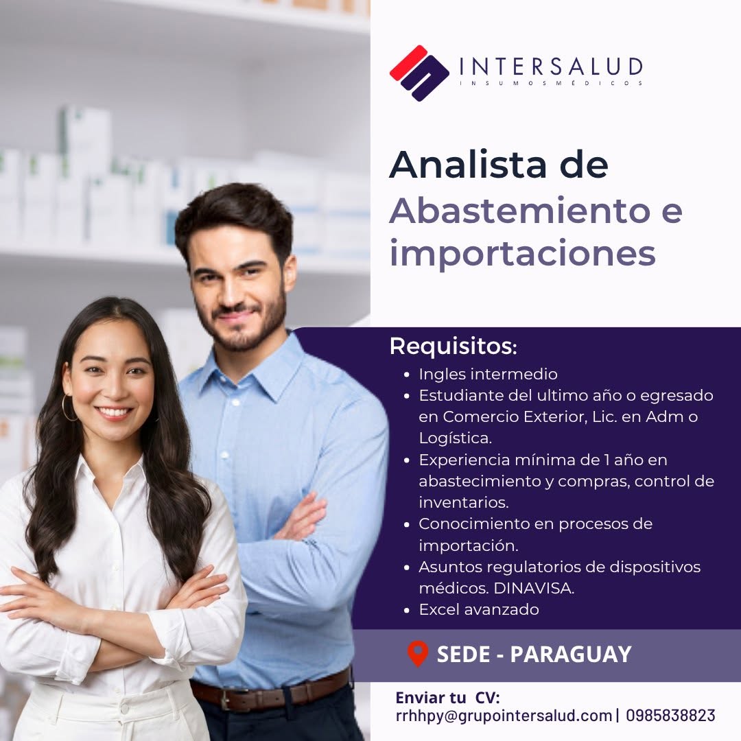 Oferta laboral: Analista De Abastecimiento E Importaciones — Grupo InterSalud