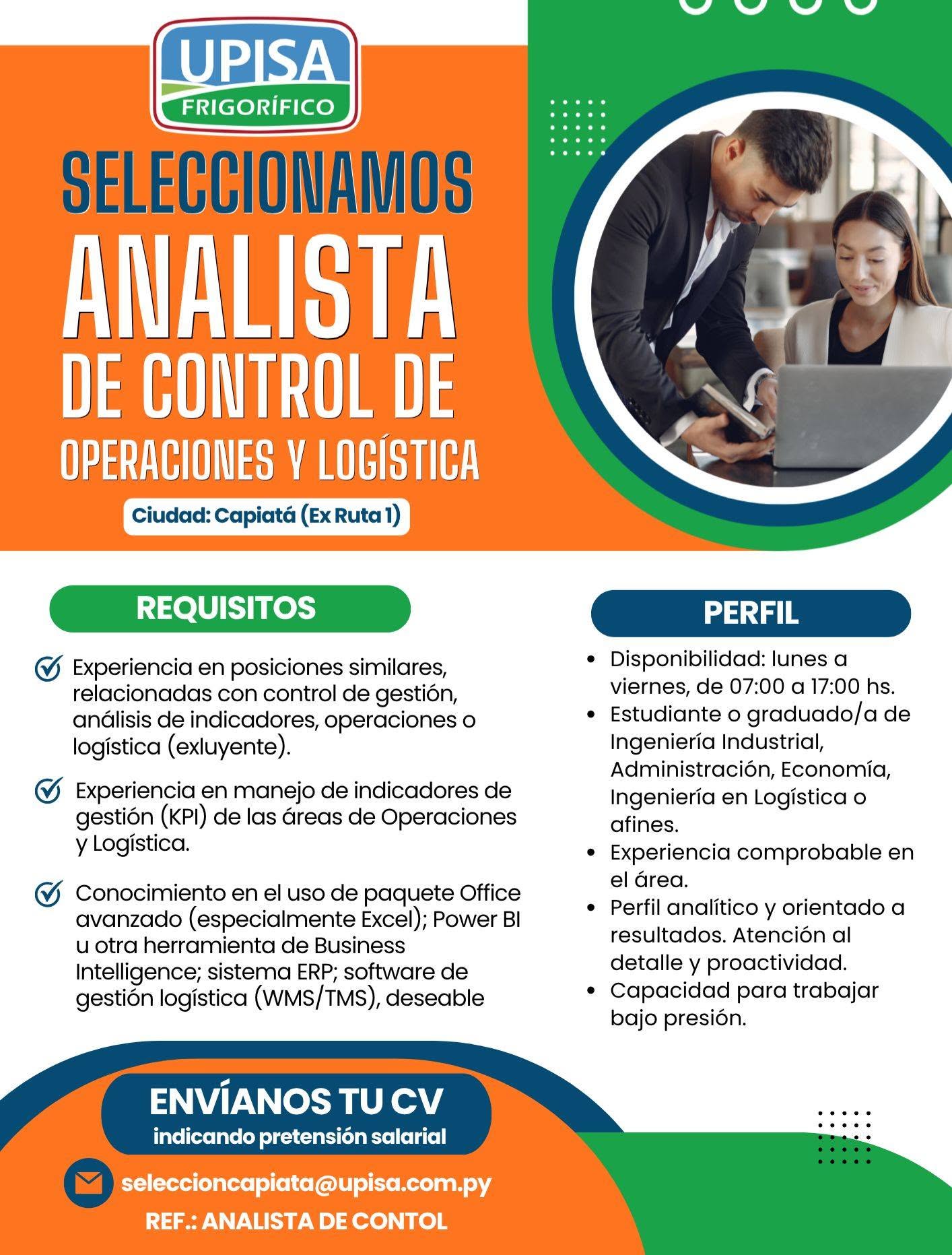 Oferta laboral: Analista De Control De Operaciones Y Logística — Upisa