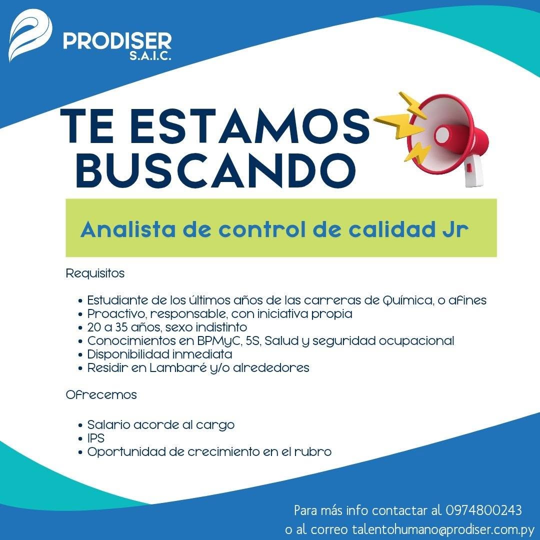 Oferta laboral: Analista De Control De Calidad — Prodiser