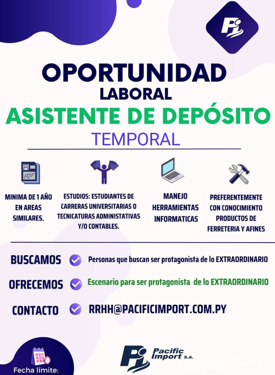 Oferta laboral: Asistente De Depósito — Pacifi Import