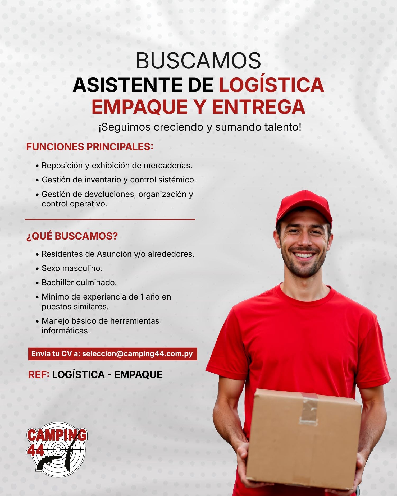 Oferta laboral: Asistente De Logística De Empaque Y Entrega — Camping44