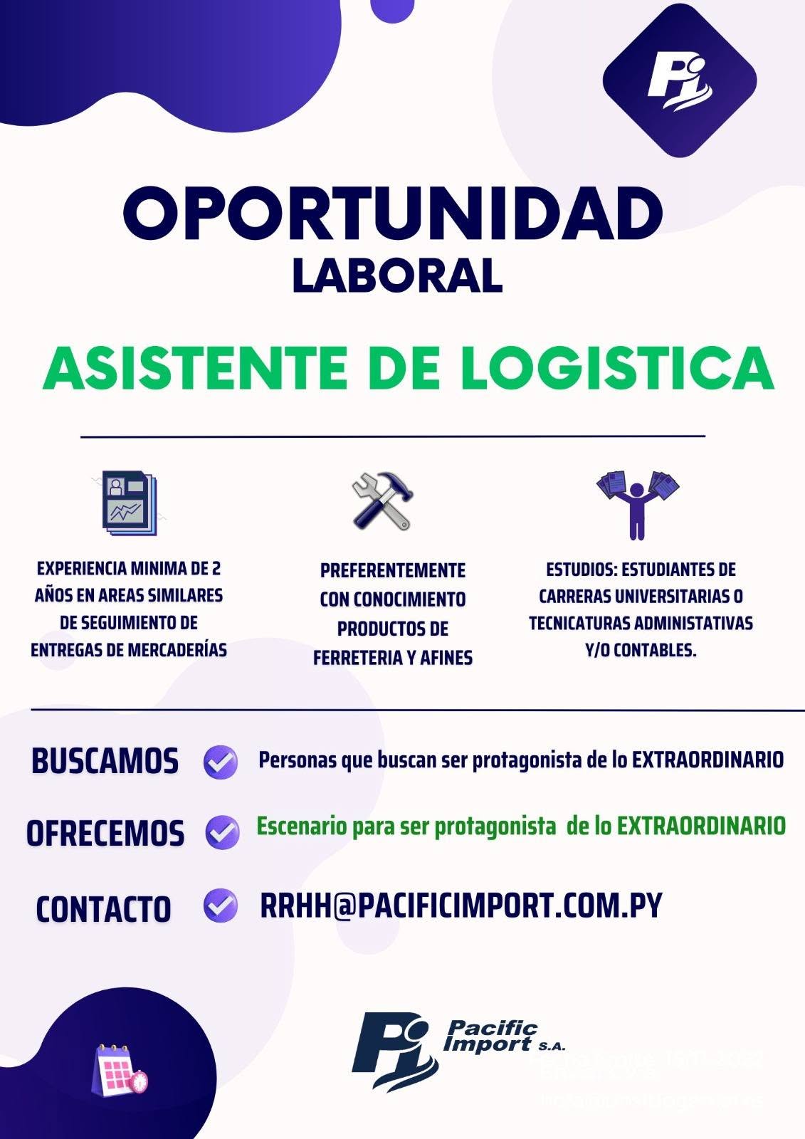 Oferta laboral: Asistente De Logistica — Pacifi Import