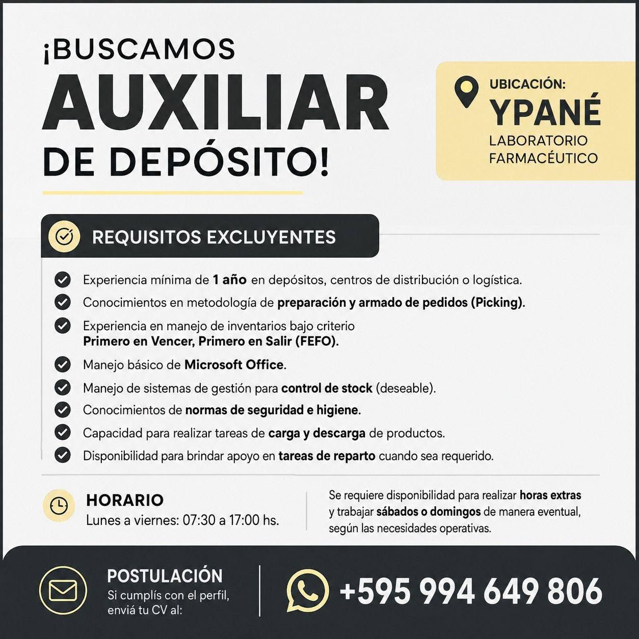 Oferta laboral: Auxiliar Deposito