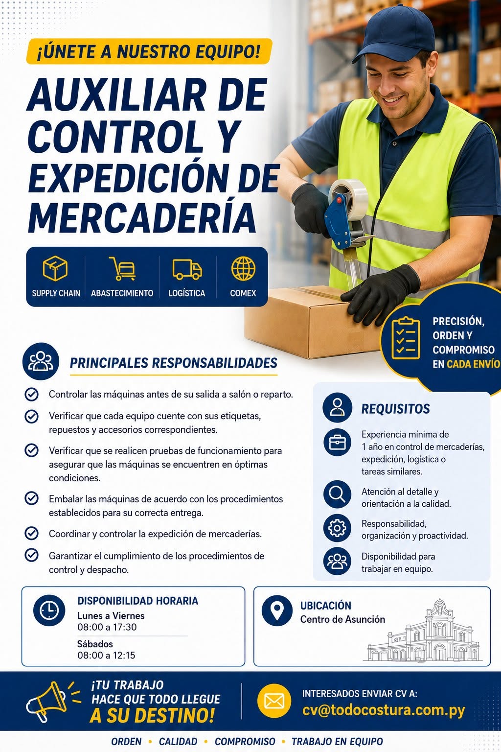 Oferta laboral: Auxiliar De Control Y Expedición De Mercadería — Todo Costura