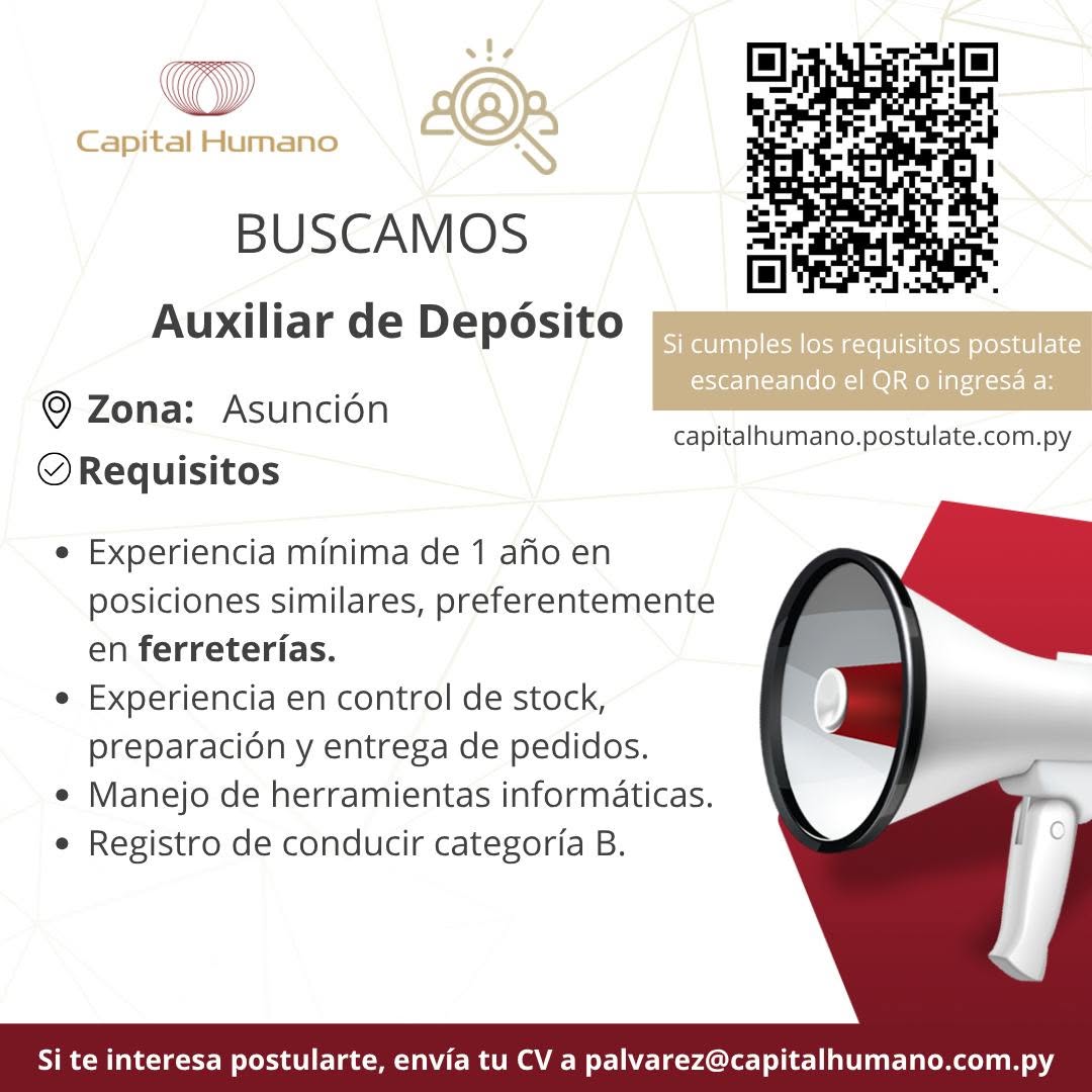 Oferta laboral: Auxiliar De Depósito — Capital Humano