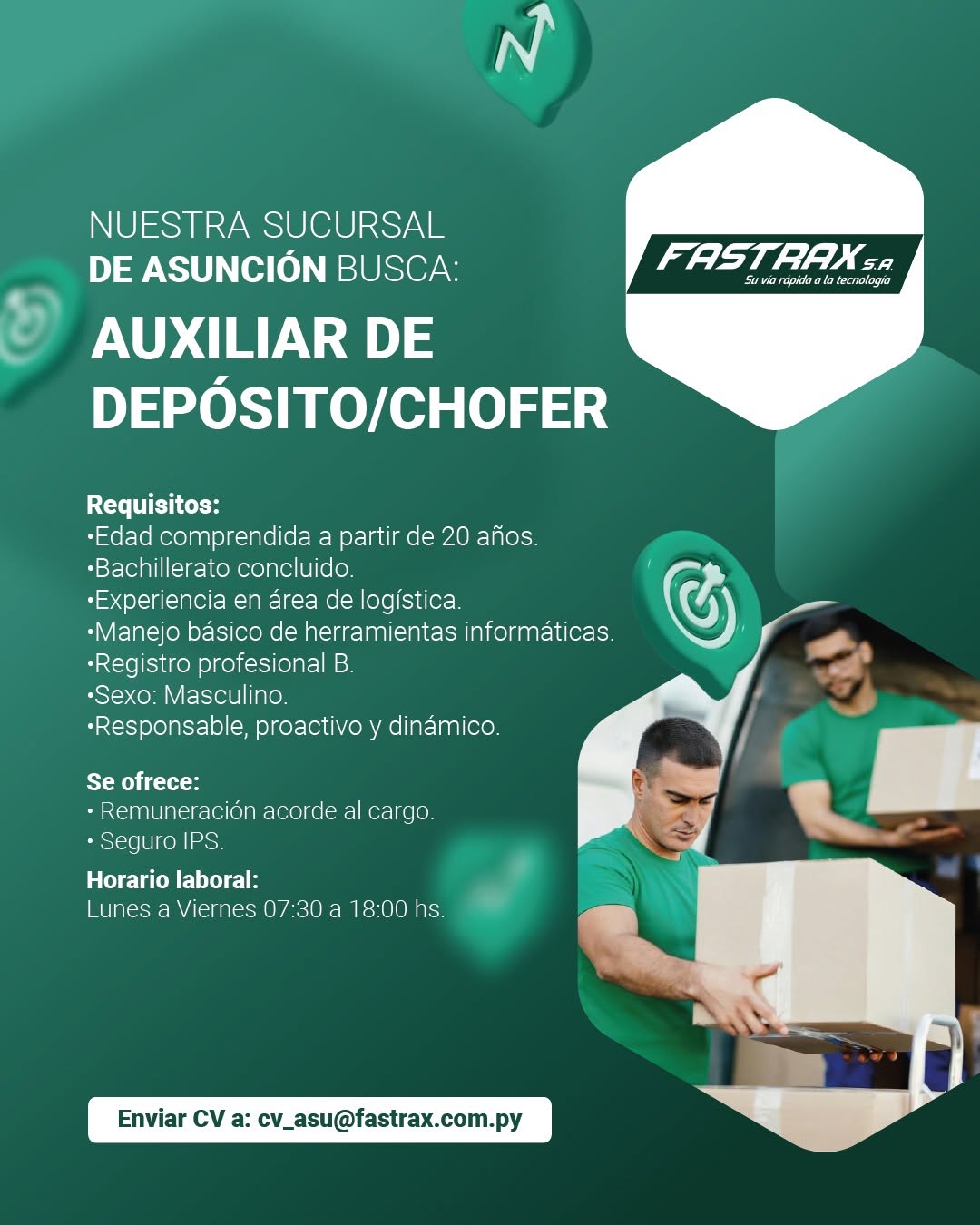 Oferta laboral: Auxiliar De Depósito — Chófer