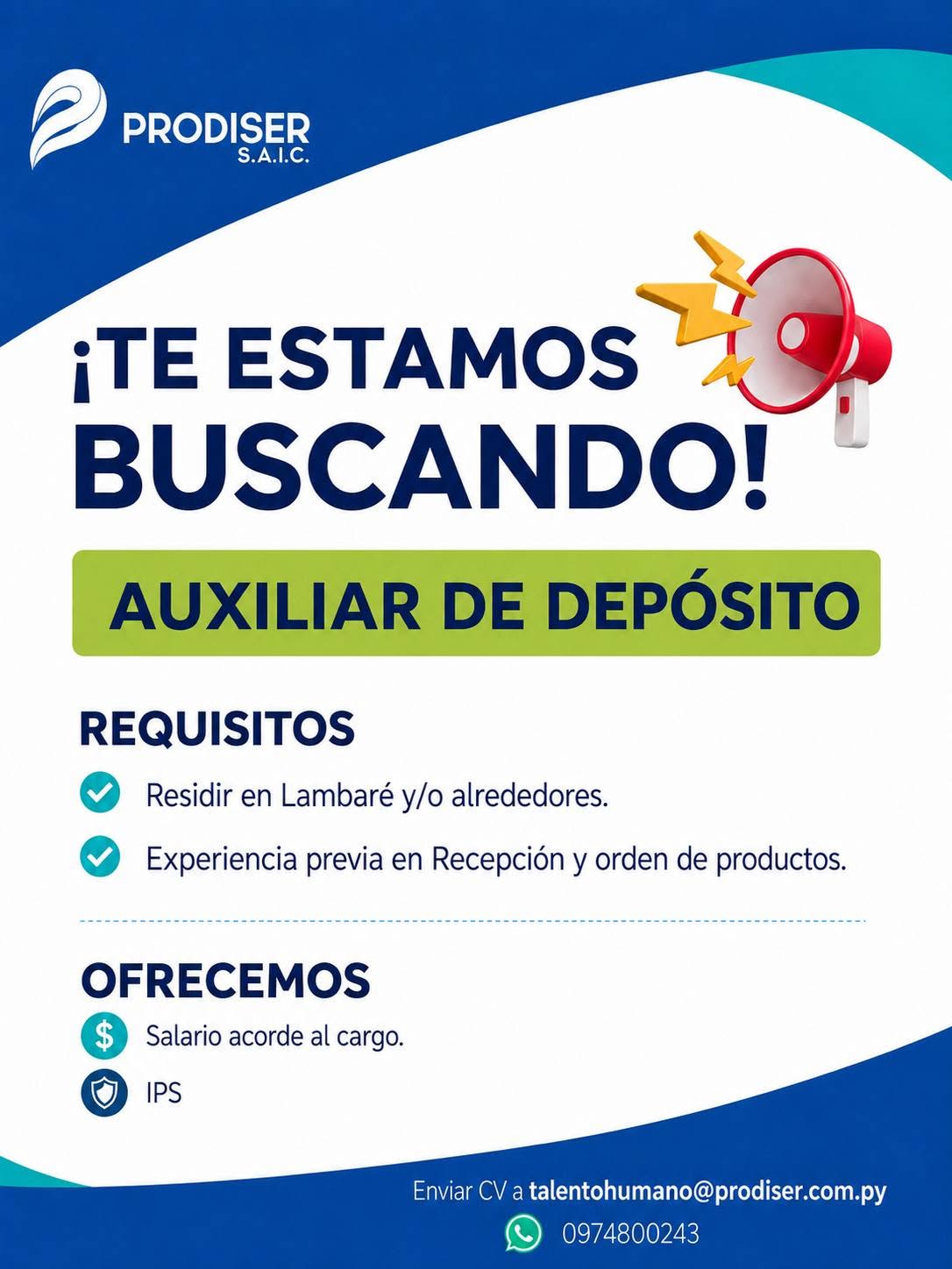 Oferta laboral: Auxiliar De Depósito — Prodiser