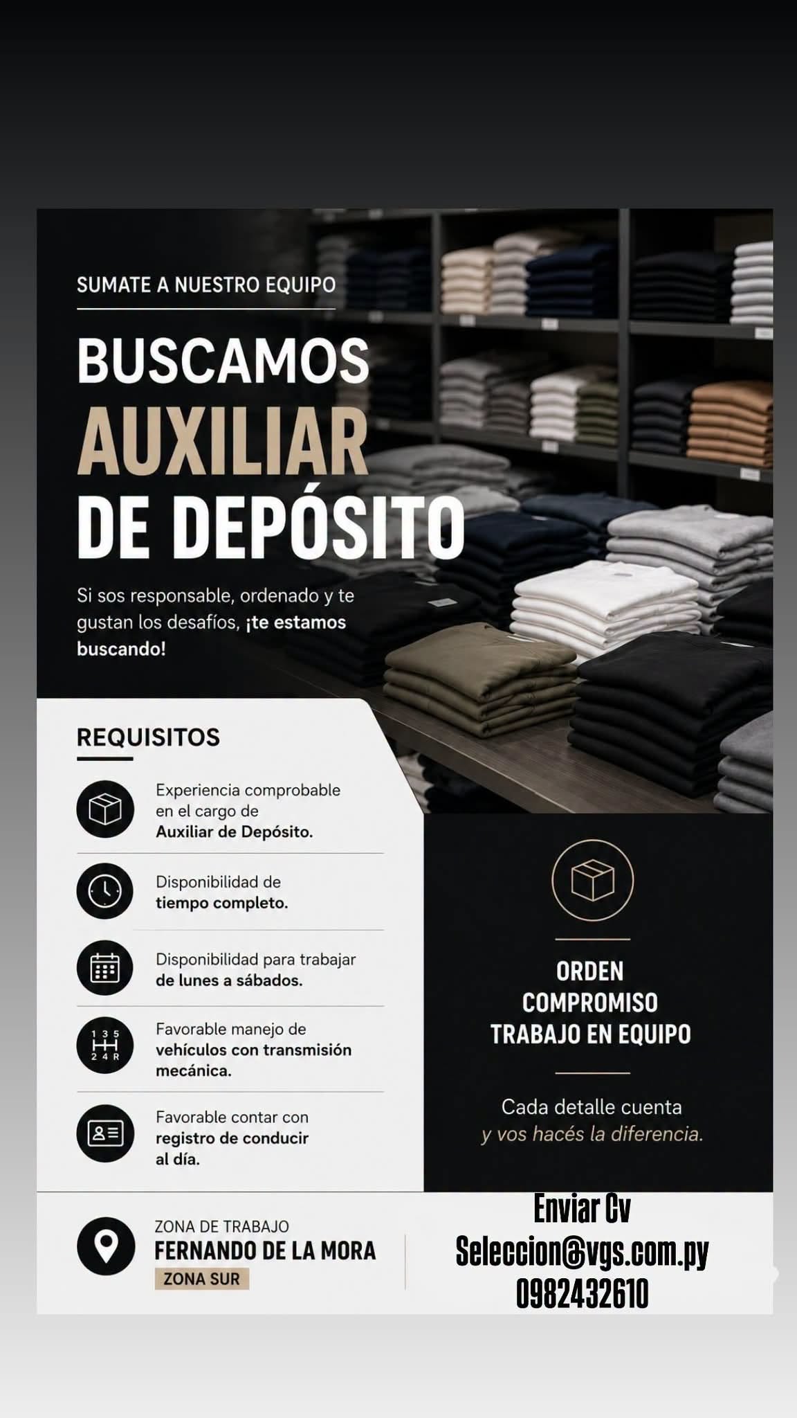 Oferta laboral: Auxiliar De Depósito — VGS
