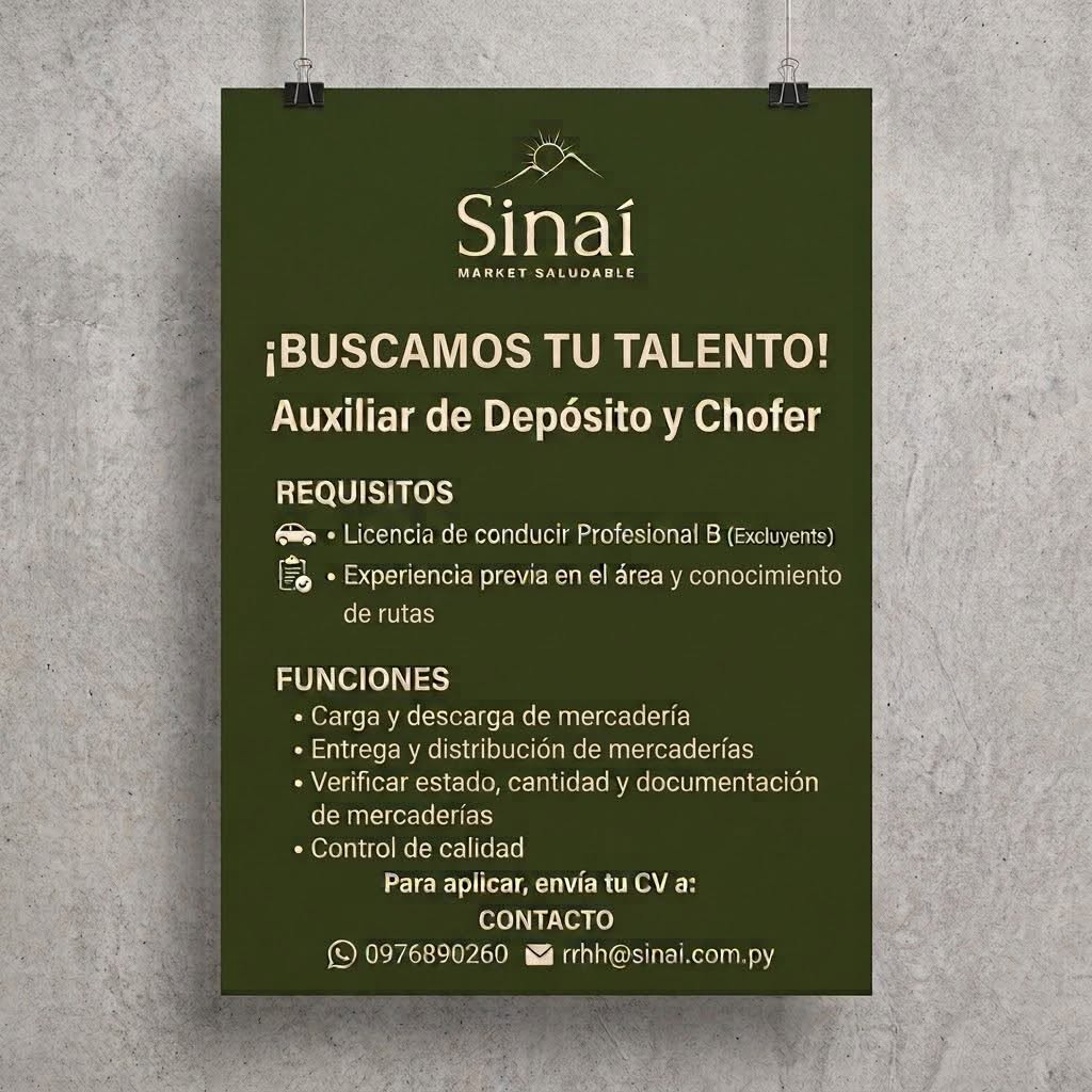 Oferta laboral: Auxiliar De Depósito Y Chofer