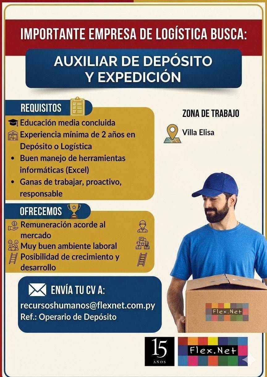 Oferta laboral: Auxiliar De Depósito Y Expedición — Flexnet