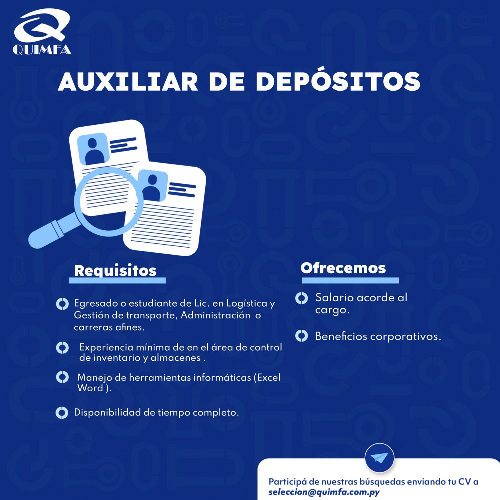 Oferta laboral: Auxiliar De Depósitos — Quimfa