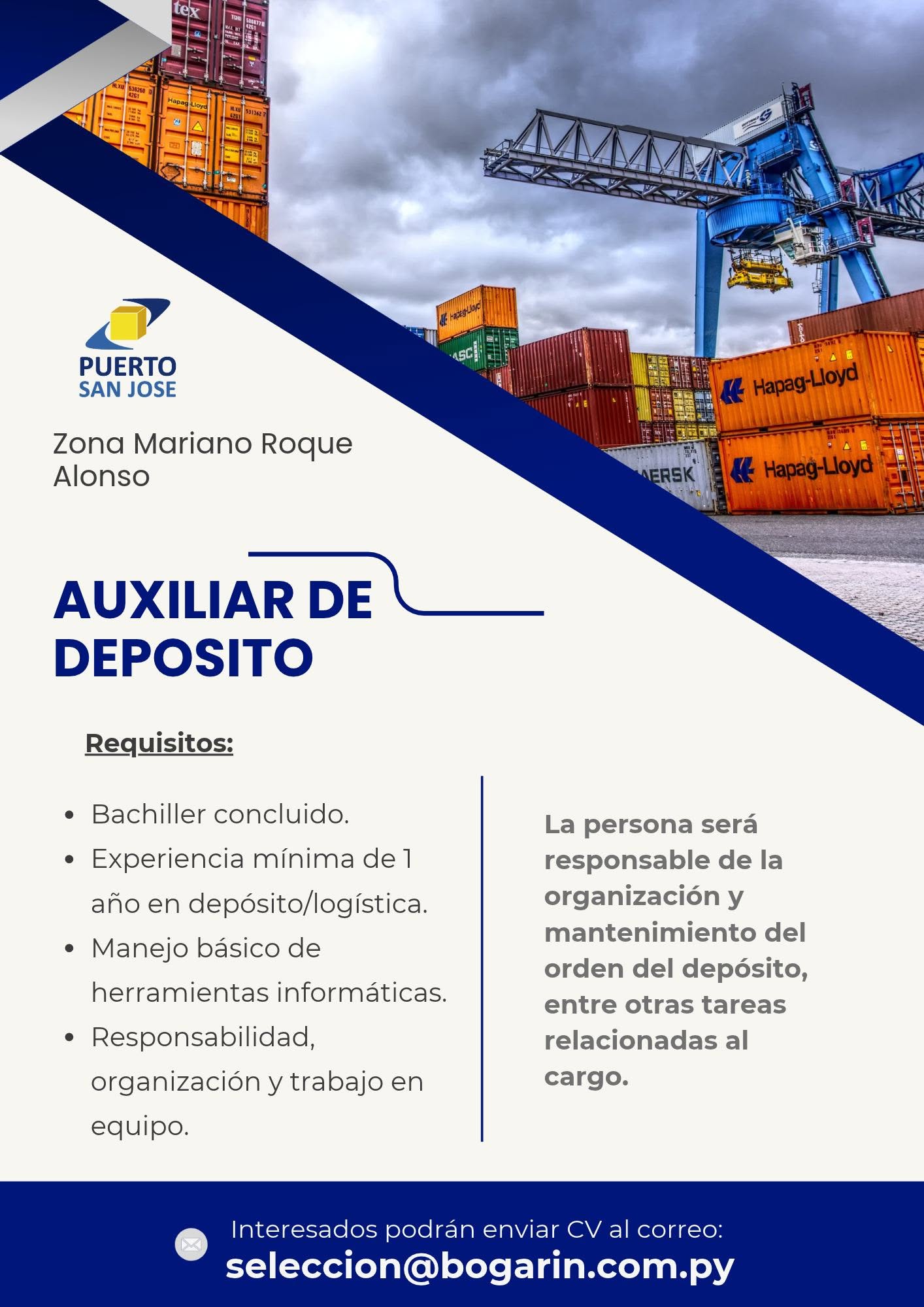 Oferta laboral: Auxiliar De Deposito — Bogarin