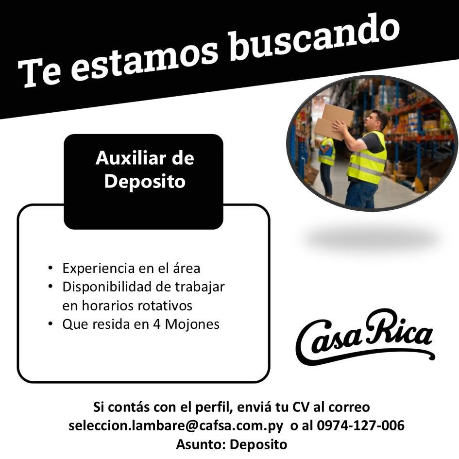 Oferta laboral: Auxiliar De Deposito — Casa Rica