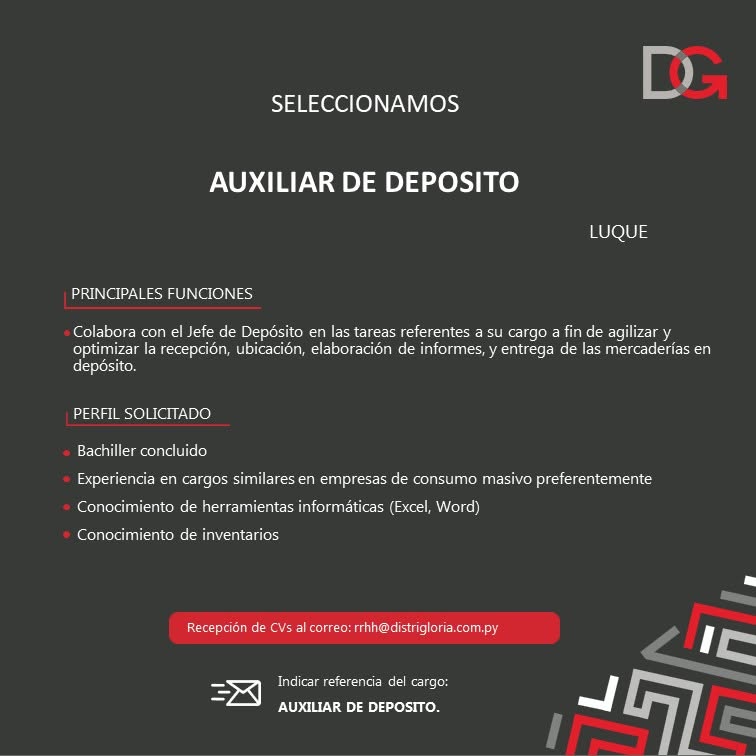 Oferta laboral: Auxiliar De Deposito — Distrigloria