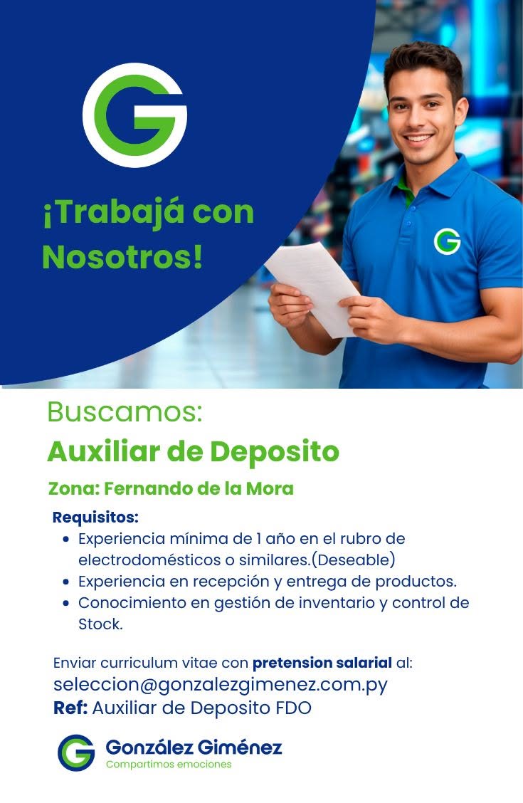 Oferta laboral: Auxiliar De Deposito — González Giménez