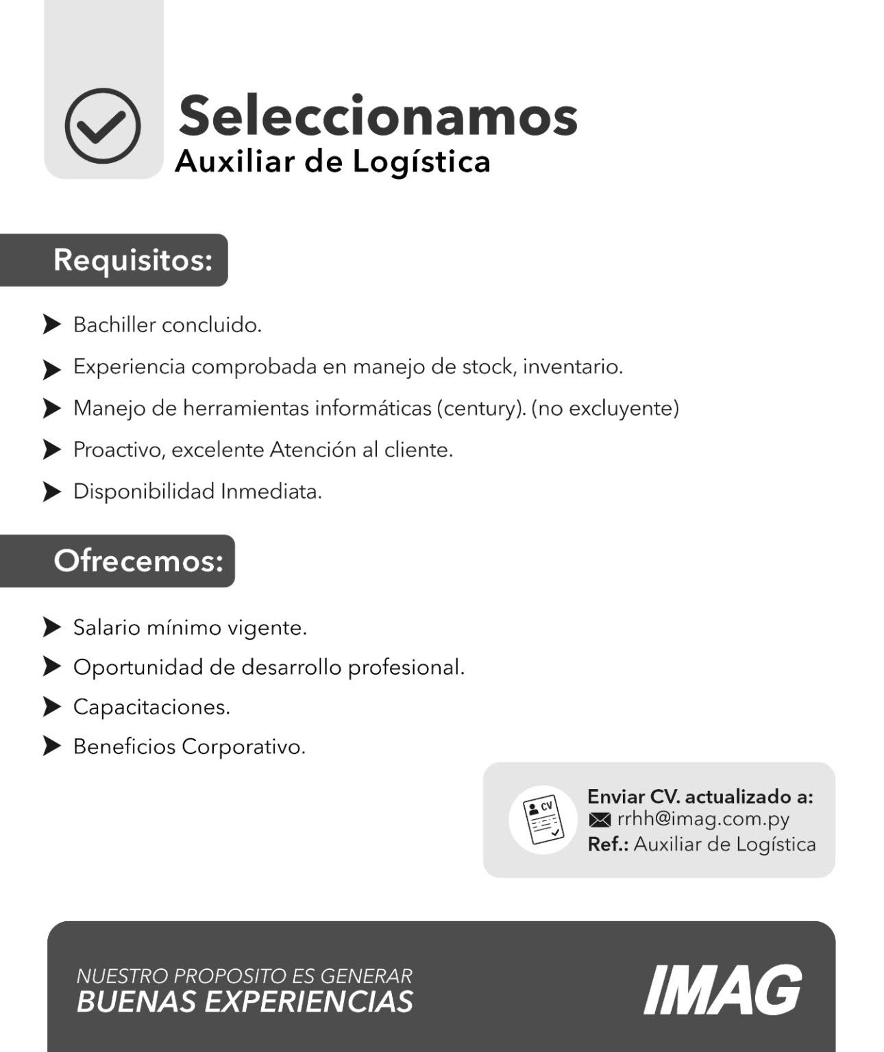 Oferta laboral: Auxiliar De Logística — IMAG