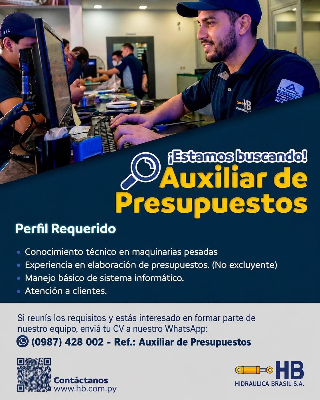 Oferta laboral: Auxiliar De Presupuestos — Hidraulica Brasil