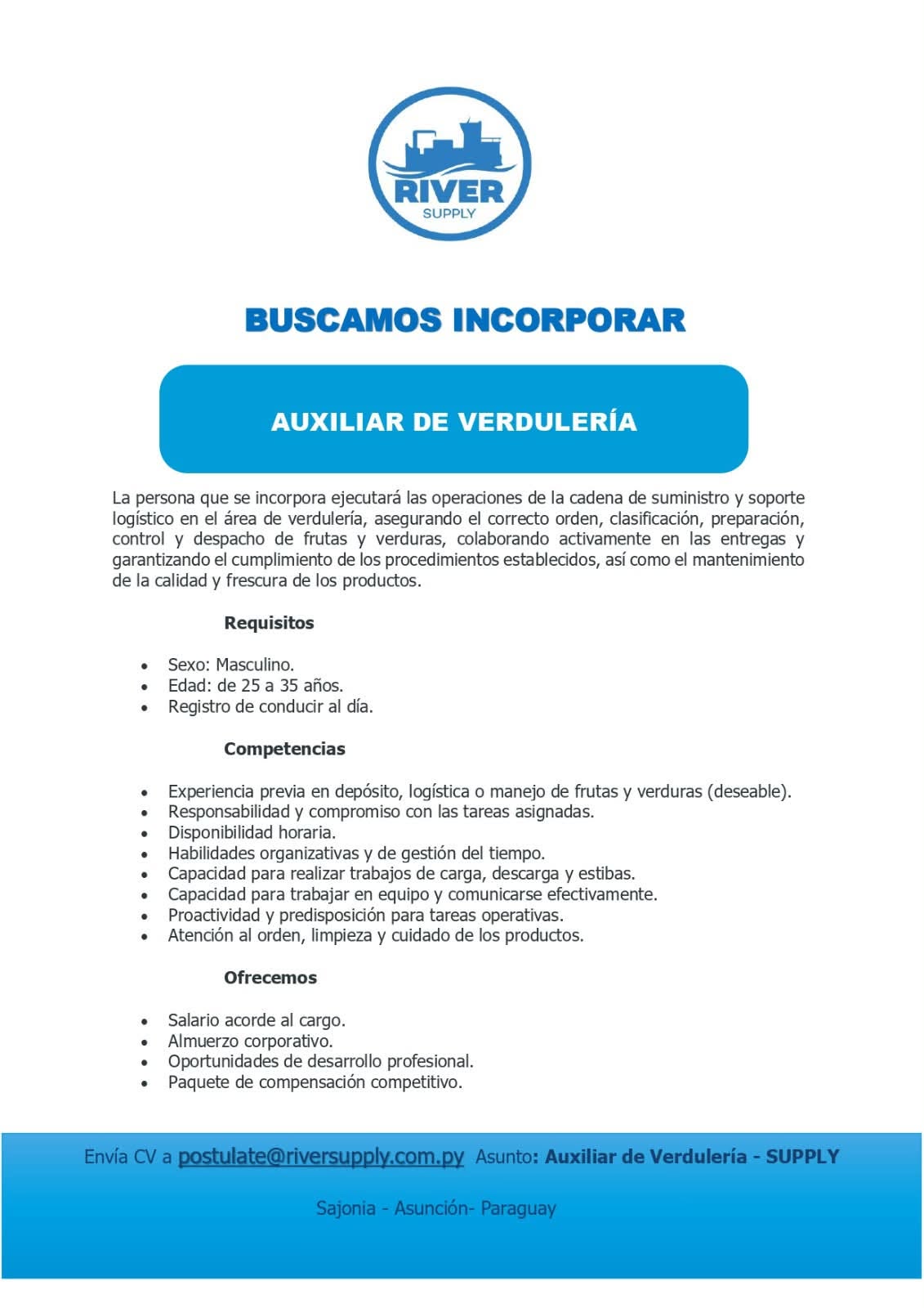 Oferta laboral: Auxiliar De Verdulería — River Supply