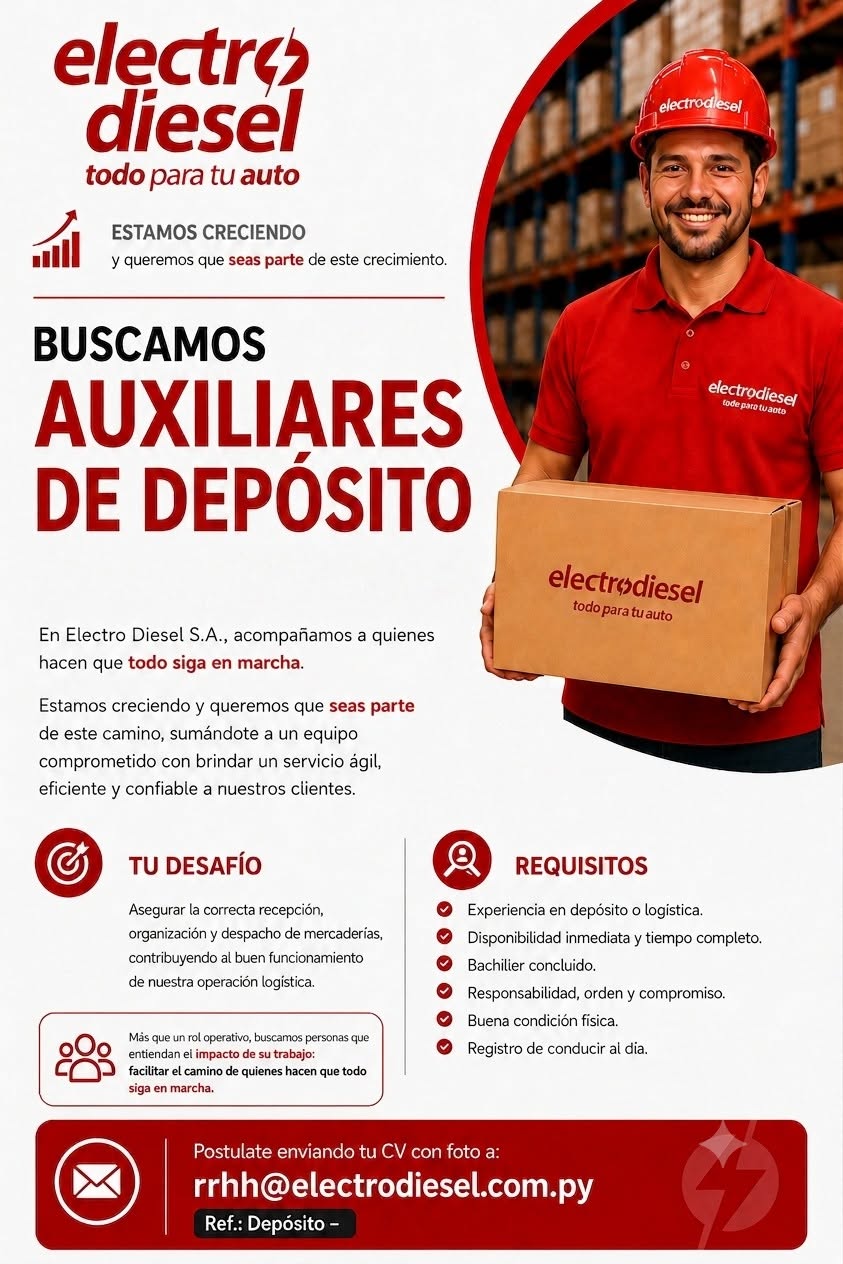 Oferta laboral: Auxiliares De Depósito — Electrodiesel