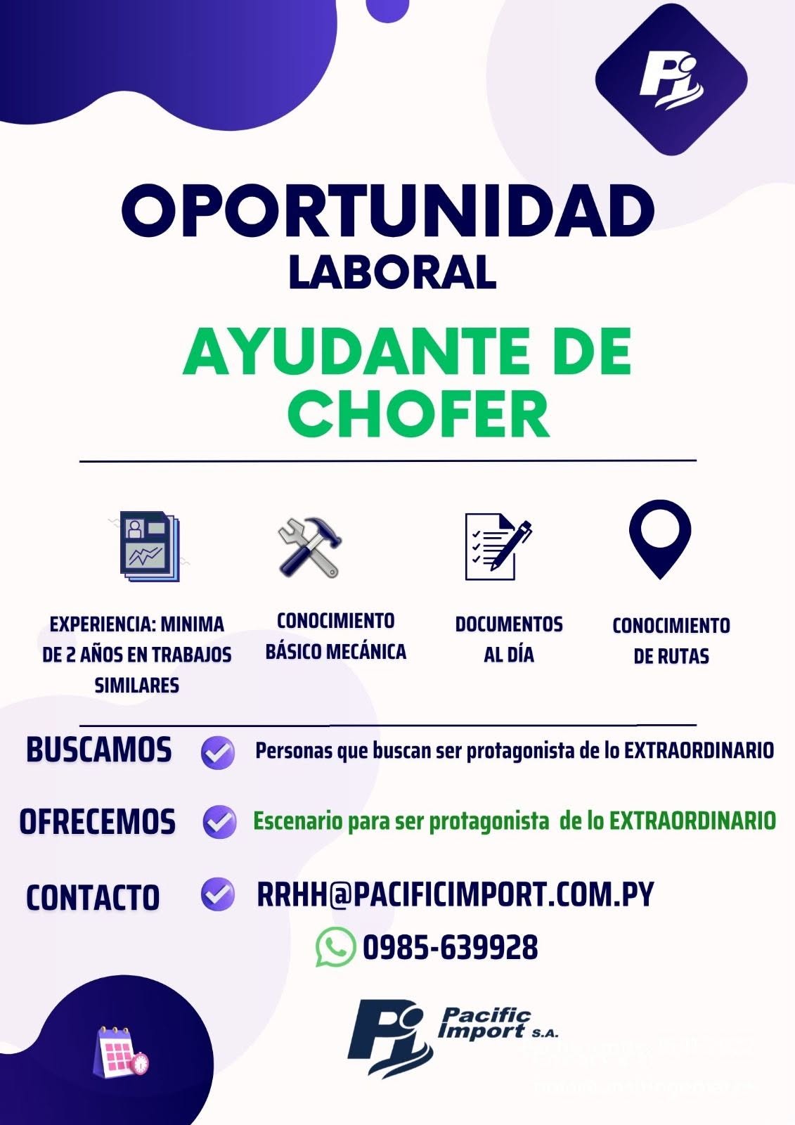 Oferta laboral: Ayudante De Chófer — Pacific Import