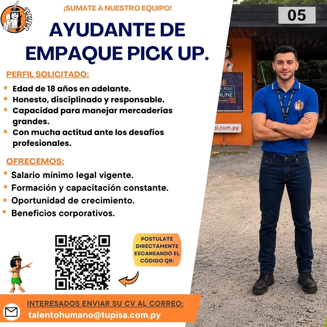 Oferta laboral: Ayudante De Empaque Pick UP